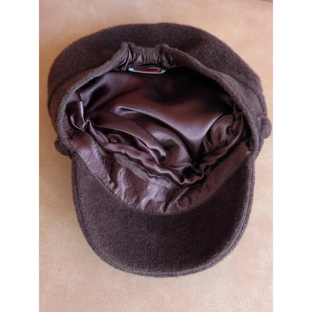 Vintage Talbots Y2K Dark Brown Felted Newsboy Cabbie Cap Hat Medium Size 7